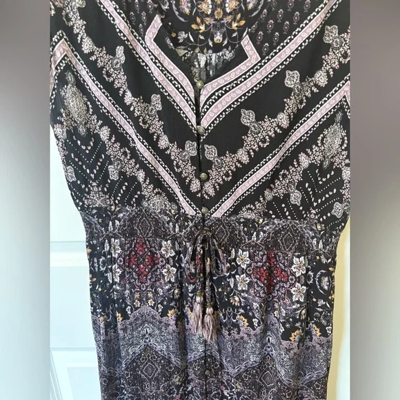 Whimsy goth XL Boho Maxi Dress Floral Paisley Black Purple Spring Festival Flowy - Picture 2 of 8